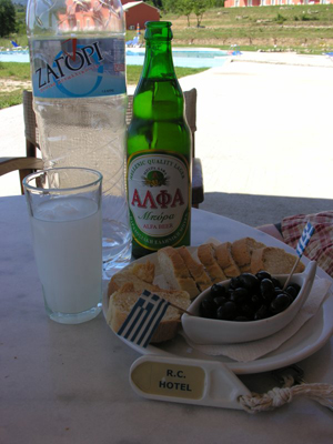 Olives Ouzo and Beer